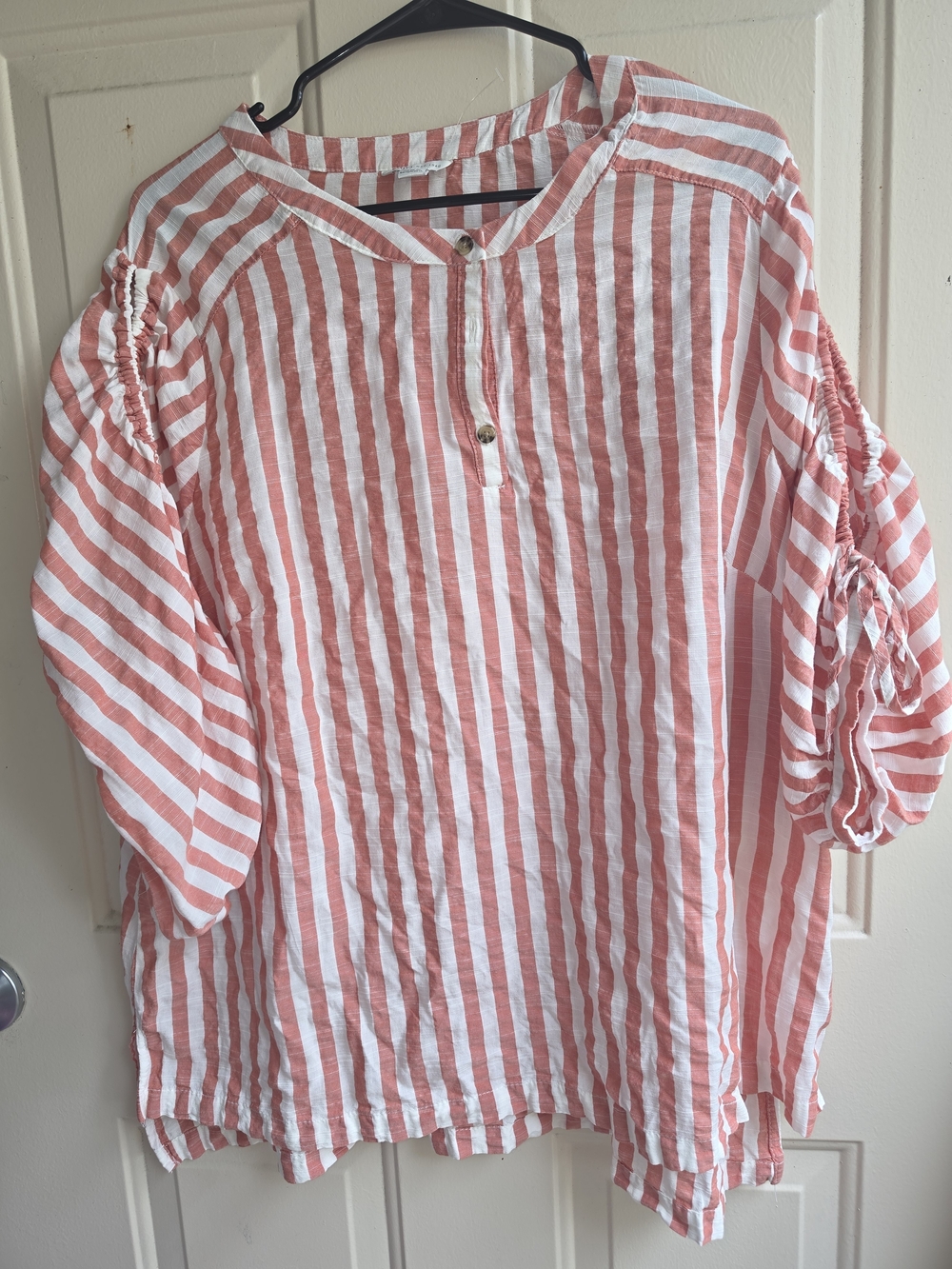 Cato Pink and White Striped Peasant Tunic Top